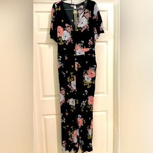 Torrid Brand Black Floral Jumpsuit with pockets & keyhole back